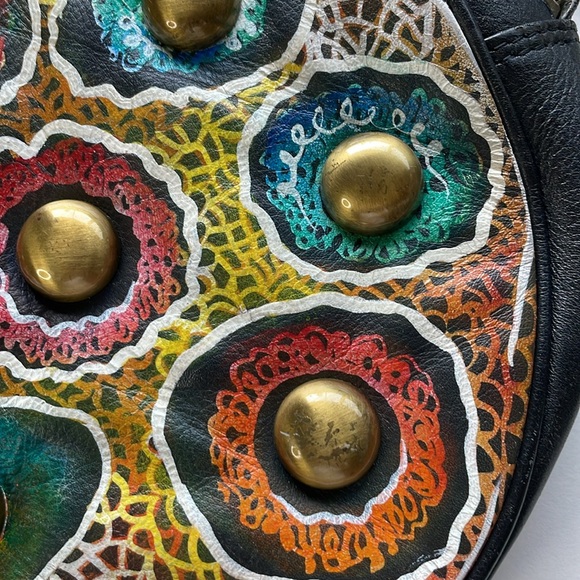 Biacci Black Hand Painted Leather Cross Body Zipper Boho Bag - Picture 3 of 10